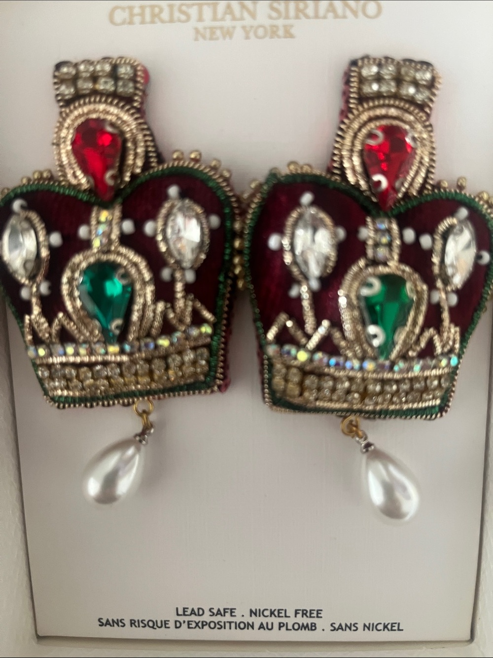 Women's Red & Green Crown Drop Earrings